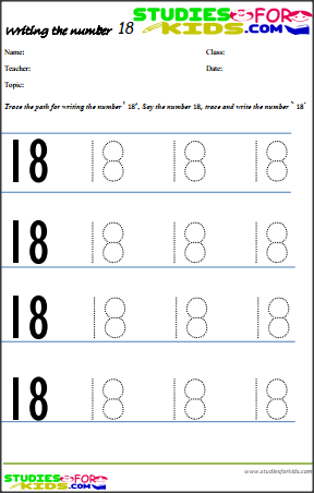 Preschool number worksheets Tracing number 11-20 pdf | studiesforkids.com
